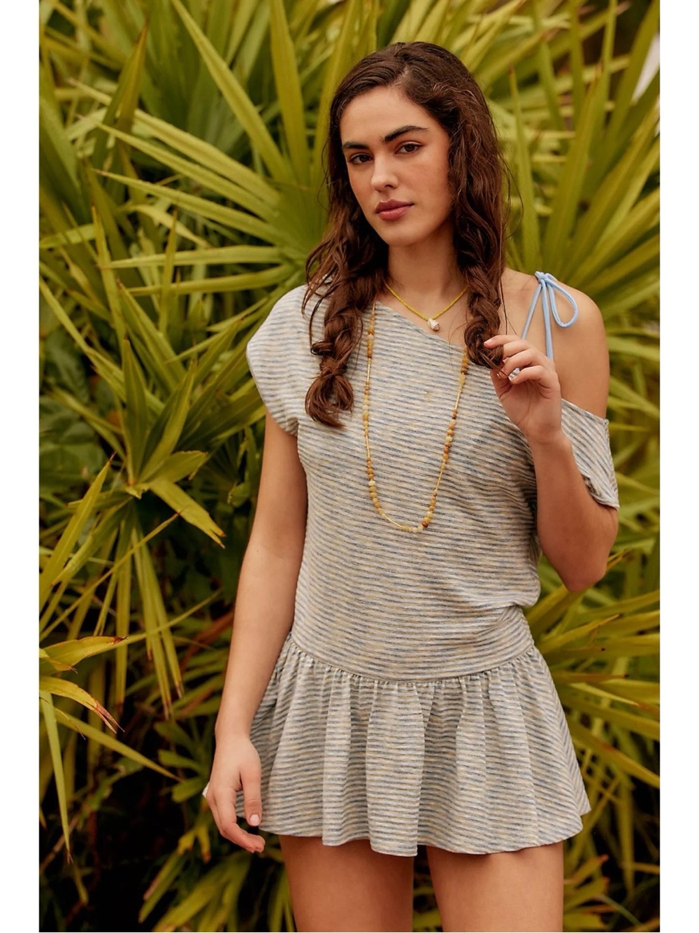 Free People Retro 90s Beachy Fallon One-Piece Romper Blue Grey Stripes Small NWT